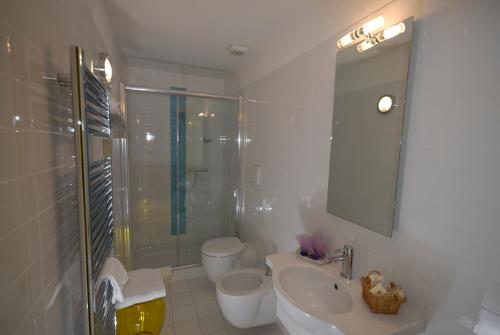 萨奇莱两江乡间别墅酒店的带淋浴、盥洗盆和卫生间的浴室