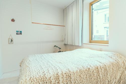 阿尔斯特AP8 city & park apartement的白色的卧室设有床和窗户