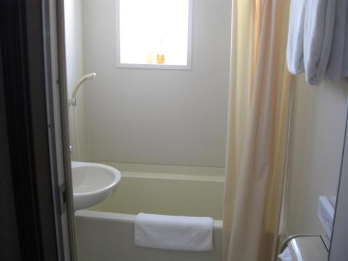 妙高赤仓宾至酒店的浴室配有水槽、浴缸和水槽