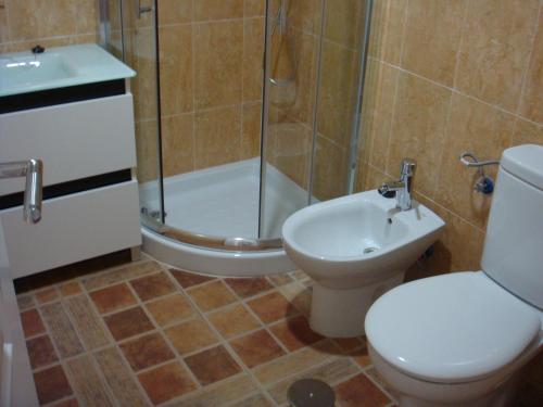 圣玛丽亚港Apartamento Caballo Sherry的浴室配有卫生间、淋浴和盥洗盆。