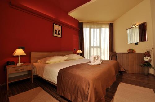 布泽特丰塔纳酒店的一间酒店客房,配有一张带毛巾的床