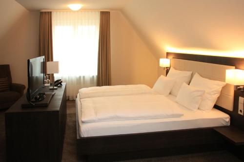大博特瓦尔阿尔特希米德旅馆的酒店客房,配有床和电视