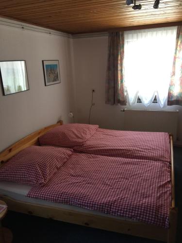 索内纳尔佩·纳斯费尔德Haus Petra的一间卧室配有一张带红 ⁇ 子毯子的床