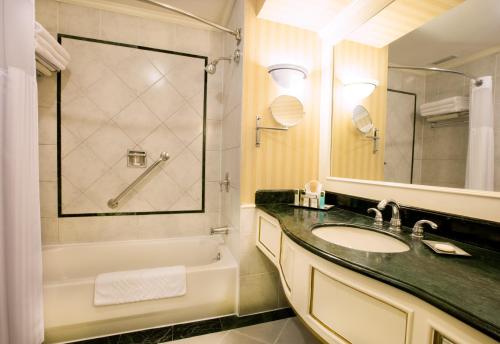圣萨尔瓦多Barceló San Salvador的一间带水槽、浴缸和镜子的浴室