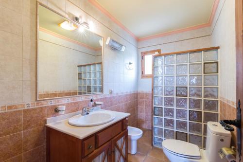 卡斯特里尔Alojamiento Rural Sierra de Castril的一间带水槽、卫生间和镜子的浴室