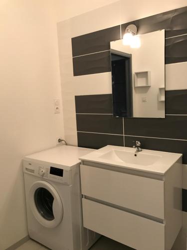 皮耶尔拉特凡尼拉公寓的一间带洗衣机和水槽的浴室