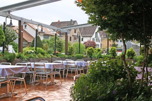 豪尔根格拉尼史霍夫酒店的花园里的一排桌椅