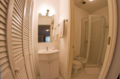 圣拉斐尔家庭旅馆的一间带水槽、卫生间和淋浴的浴室
