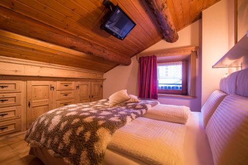 利维尼奥Mansardalpina的小屋内设有一间带床铺和电视的卧室