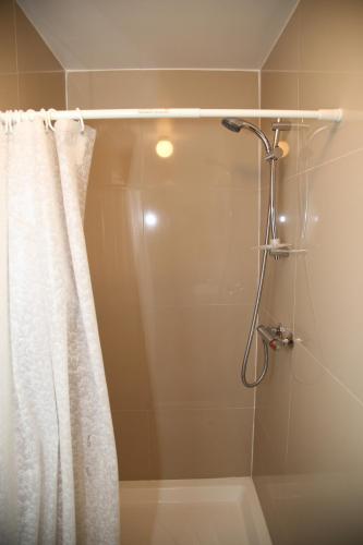戈斯波特A Gosport Inn的浴室内配有淋浴帘。