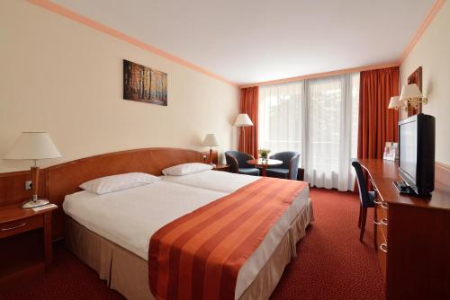 萨尔瓦尔Ensana Thermal Sárvár的酒店客房设有一张大床和一台电视。