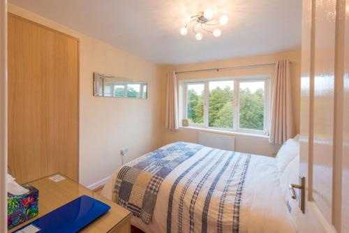 Eccleshall库尔摩尔住宿加早餐旅馆的一间卧室配有一张床、一张书桌和一个窗户。
