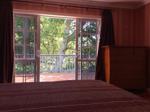 奥克兰花园住宿加早餐旅馆的一间卧室设有一张床和一个大窗户