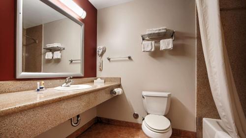 洛杉矶贝斯特韦斯特伯班克机场酒店的一间带卫生间、水槽和镜子的浴室