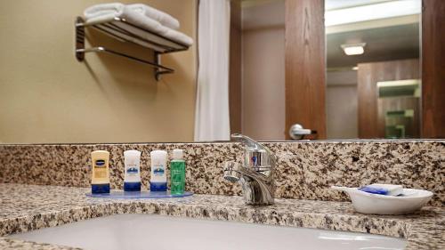 萨尔弗贝斯特韦斯特行政酒店及套房的浴室的柜台设有水槽和镜子