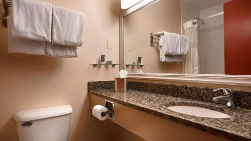 沃特维尔谷银狐宾馆的一间带水槽、镜子和卫生间的浴室