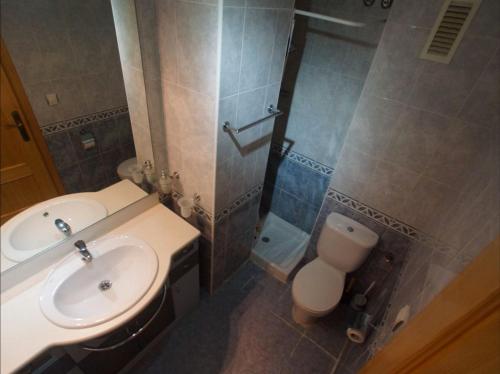 卡尔佩Albamar Apartment的一间带水槽、卫生间和淋浴的浴室