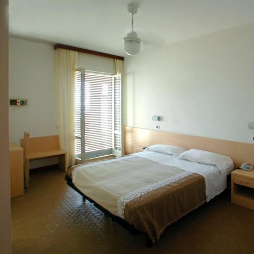 切塞纳蒂科Hotel Dolores的一间卧室设有一张大床和一个窗户。