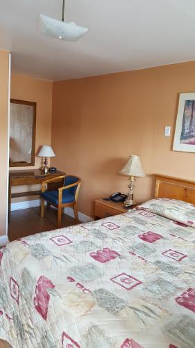 奥里利亚枫树汽车旅馆的一间卧室配有一张大床和一张书桌