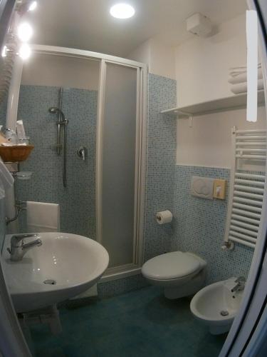 瓦里格提Hotel Al Capo的一间带水槽、卫生间和淋浴的浴室