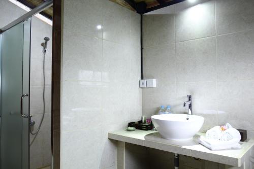 Menanga普利卡郎贝萨吉假日公园的一间带水槽和淋浴的浴室