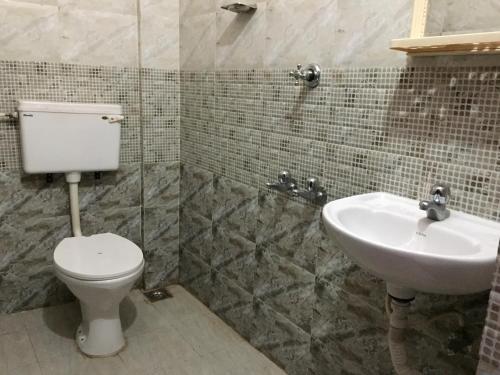 古鲁瓦尤尔Mega Tourist Home的一间带卫生间和水槽的浴室