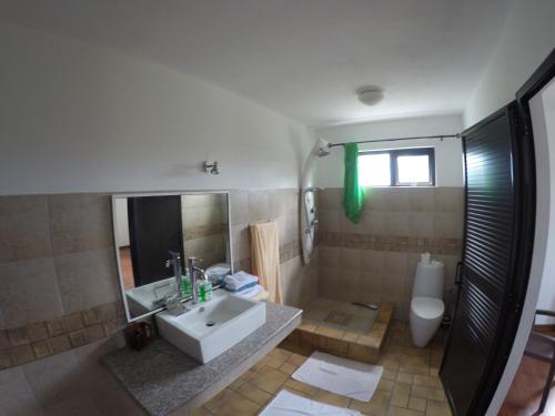 沙马雷勒Chamarel Mirador Studio的一间带水槽和卫生间的浴室