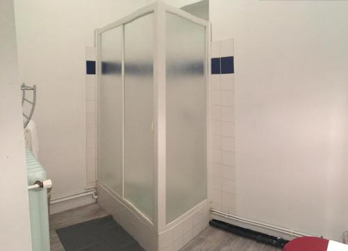 萨尔拉拉卡内达L'instant Sarladais的浴室设有白色墙壁和淋浴间。