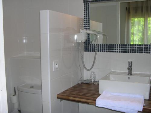 莫里亚尼海滩绿色海岸酒店 的一间带水槽、卫生间和镜子的浴室