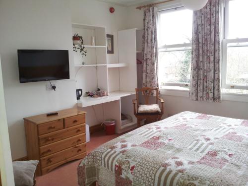 牛津Acorn Guest House的一间卧室配有一张床,墙上配有电视