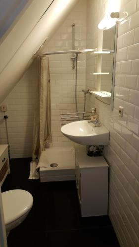 兰德赫拉夫瓦坎提林堡兰德格拉芙公寓的白色的浴室设有水槽和卫生间。
