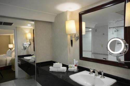 帕丘卡德索托Mision Pachuca的一间带水槽和镜子的浴室