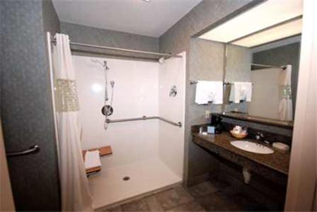 拉普拉斯拉普拉斯希尔顿欢朋酒店的带淋浴和盥洗盆的浴室