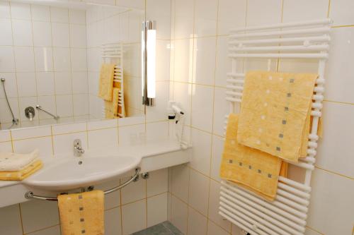 Markt Sankt Florian弗洛瑞安尔霍夫酒店的浴室配有盥洗盆、镜子和毛巾
