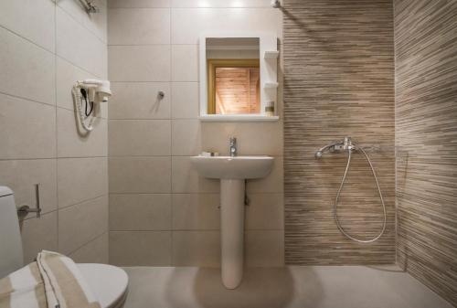 普拉塔尼亚斯Athina Apartments的一间带水槽、卫生间和淋浴的浴室
