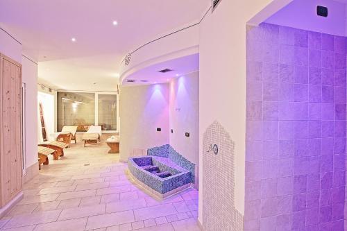 菲耶梅堡奥利派尼克酒店的带淋浴和蓝色浴缸的浴室