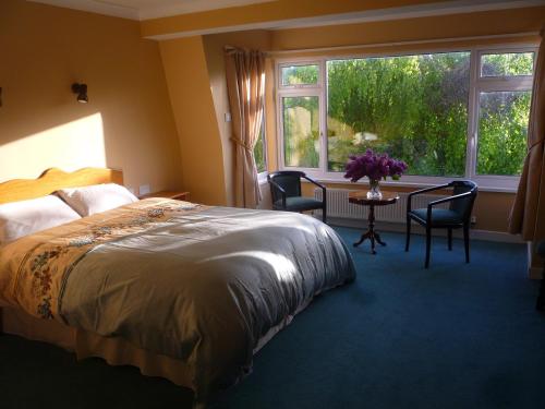 沃特福德钻石山乡间别墅酒店的一间卧室配有一张床、一张桌子和一个窗户。