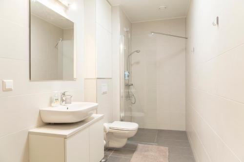 派尔努Saaresalu City Center Apartment的白色的浴室设有水槽和卫生间。