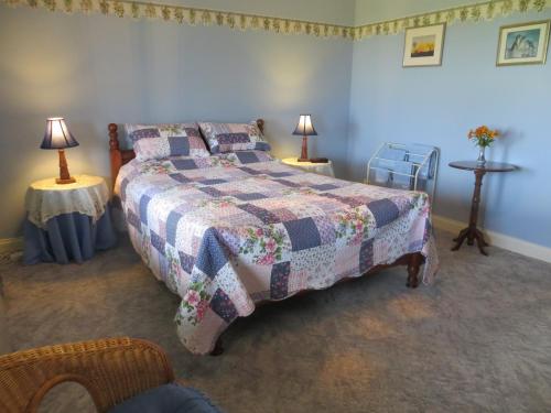 普林斯敦阿拉贝拉乡间住宿加早餐旅馆的一间卧室配有一张床和两张带台灯的桌子。