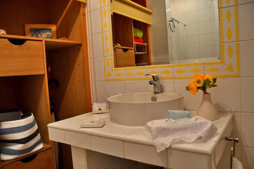 富尔纳斯Apartamento Silveira的一间带水槽和花瓶的浴室