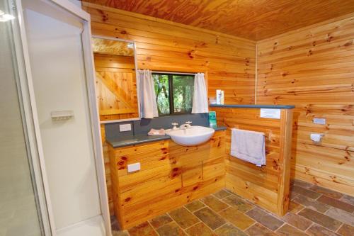 Mount Glorious荣耀盖特威山旅馆的小木屋内带水槽的浴室