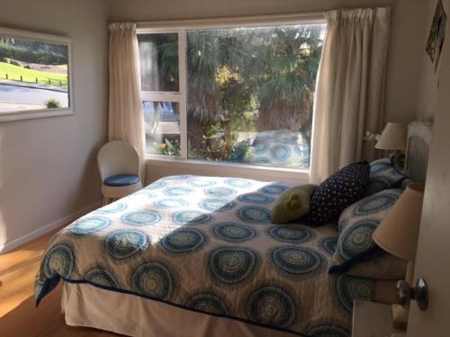 奥克兰海滨住宿加早餐旅馆的一间卧室设有一张大床和大窗户