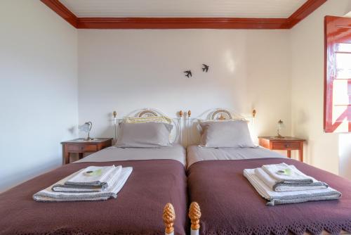 曼泰加什Casa Cerro da Correia的一间卧室配有两张带毛巾的床