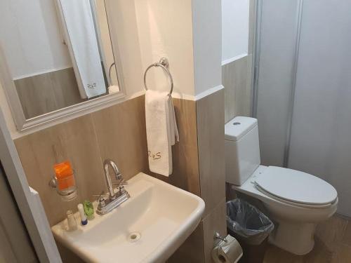 OcotlánCasa RyS Hotel的一间带水槽和卫生间的小浴室