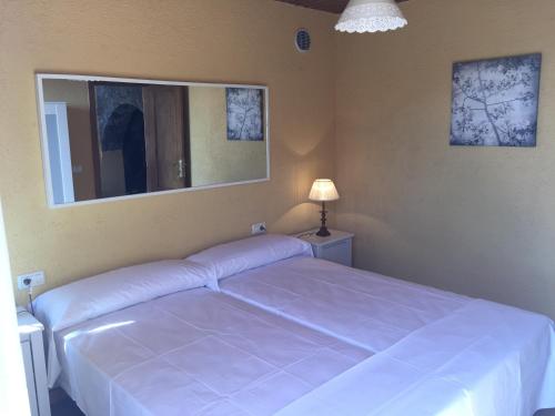 戈梅拉岛圣塞瓦斯蒂安Casa Reyes的卧室配有一张带镜子的白色大床