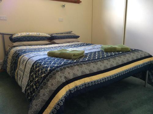罗斯奥尔度假屋的床上有两条绿色毛巾
