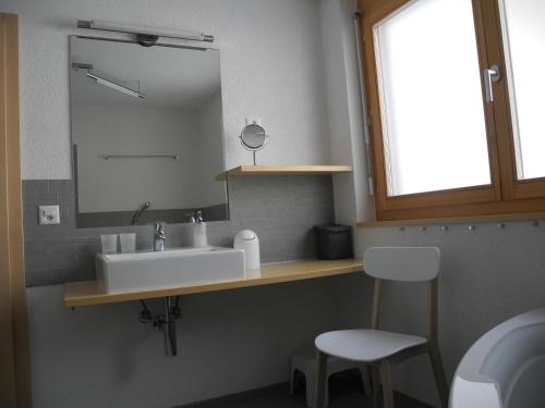 萨斯阿尔马格尔Adlerhorst的一间带水槽、镜子和卫生间的浴室