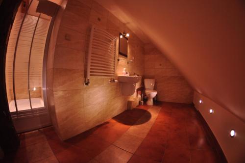 海乌姆诺Stary Spichrz Kawiarnia & Noclegi的客房内设有带水槽和卫生间的浴室