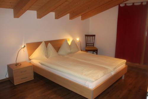 贝特默阿尔卑瓦卡蒂普旅舍的一间卧室配有一张床和一把椅子