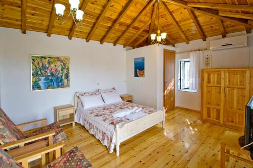 斯基亚索斯镇Villas Zoe的铺有木地板的客房内设有一间卧室和一张床。